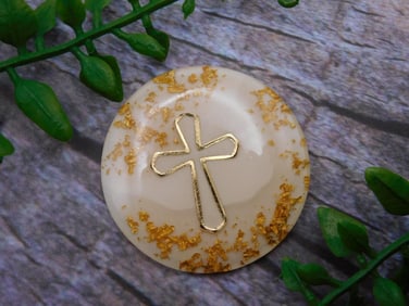 GOLD FLAKE CROSS CABOCHON ROCK STONE LAPIDARY SPECIMEN