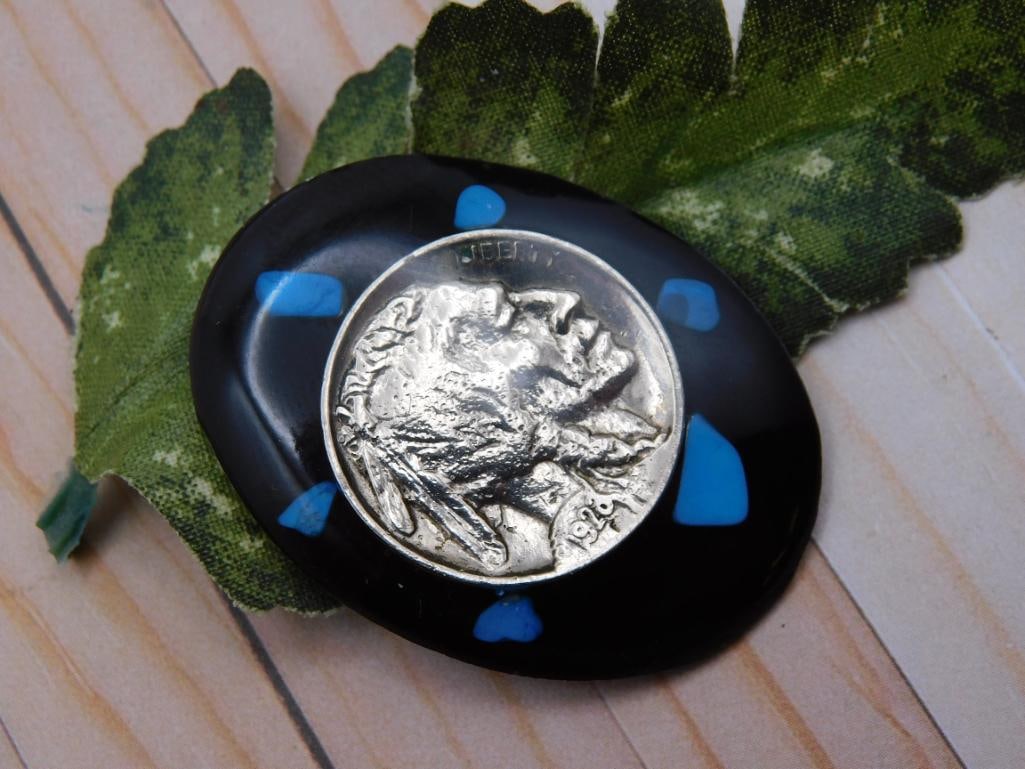 INDIAN COIN CABOCHON ROCK STONE LAPIDARY SPECIMEN: INDIAN COIN CABOCHON ROCK STONE LAPIDARY SPECIMEN