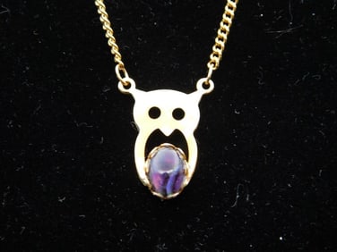 ABALONE STONE OWL PENDANT NECKLACE ROCK STONE LAPIDARY SPECIMEN