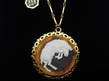 ARIES PENDANT ON CHAIN NECKLACE ROCK STONE LAPIDARY SPECIMEN
