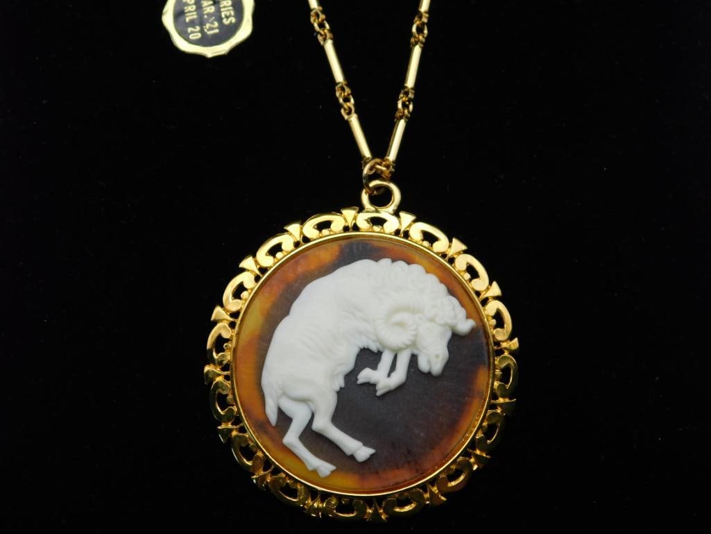 ARIES PENDANT ON CHAIN NECKLACE ROCK STONE LAPIDARY SPECIMEN: ARIES PENDANT ON CHAIN NECKLACE ROCK STONE LAPIDARY SPECIMEN