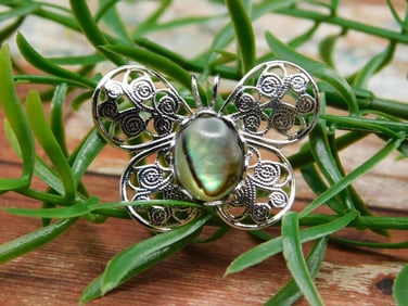 ABALONE STONE BUTTERFLY PENDANT ROCK STONE LAPIDARY SPECIMEN