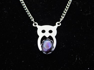 ABALONE STONE OWL PENDANT NECKLACE ROCK STONE LAPIDARY SPECIMEN
