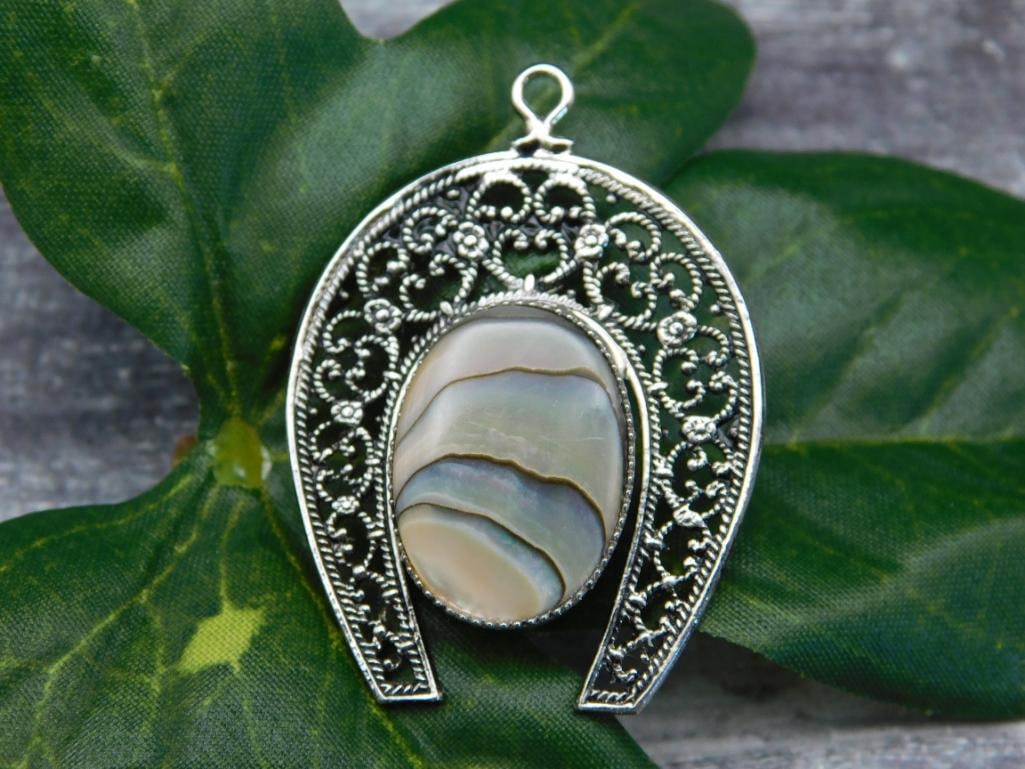 ABALONE STONE HORSESHOE PENDANT ROCK STONE LAPIDARY SPECIMEN: ABALONE STONE HORSESHOE PENDANT ROCK STONE LAPIDARY SPECIMEN