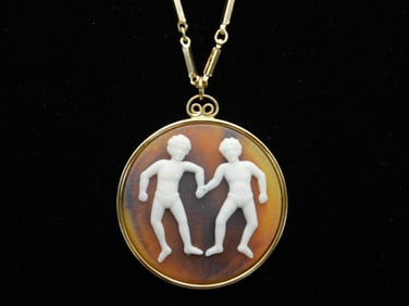 GEMINI PENDANT ON CHAIN NECKLACE ROCK STONE LAPIDARY SPECIMEN