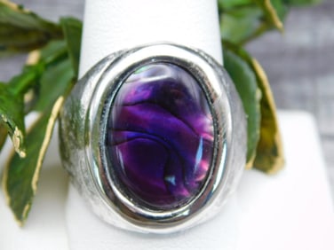 ABALONE STONE RING ROCK STONE LAPIDARY SPECIMEN