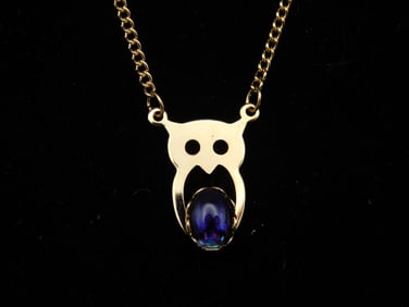 ABALONE STONE OWL PENDANT NECKLACE ROCK STONE LAPIDARY SPECIMEN