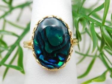 ABALONE STONE RING ROCK STONE LAPIDARY SPECIMEN