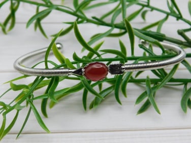 CARNELIAN METAL CUFF BRACELET ROCK STONE LAPIDARY SPECIMEN