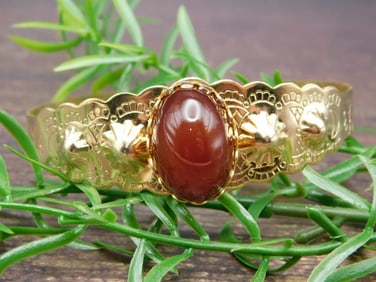 BANDED CARNELIAN METAL CUFF BRACELET ROCK STONE LAPIDARY SPECIMEN