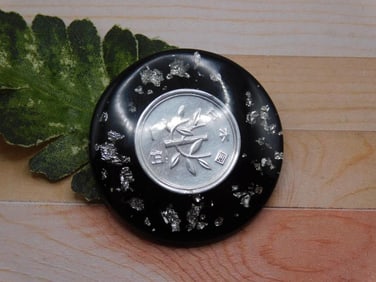 SILVER FLECKED COIN CABOCHON ROCK STONE LAPIDARY SPECIMEN