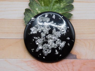 SILVER FLECKED CABOCHON ROCK STONE LAPIDARY SPECIMEN