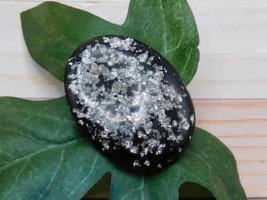 SILVER FLECKED CABOCHON ROCK STONE LAPIDARY SPECIMEN