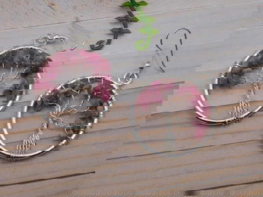 RHODOCHROSITE WIRE TREE EARRING ROCK STONE LAPIDARY SPECIMEN