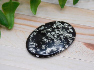 SILVER FLECKED CABOCHON ROCK STONE LAPIDARY SPECIMEN