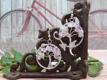 QUARTZ WIRE TREE EARRINGS ROCK STONE LAPIDARY SPECIMEN