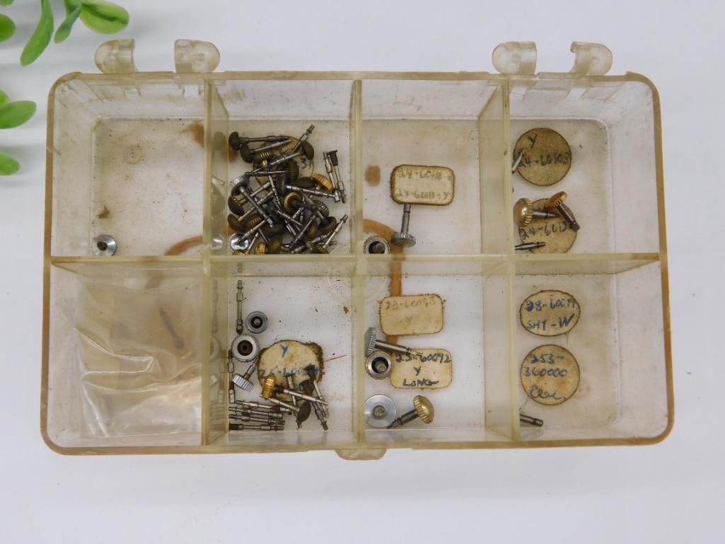 Vintage Watch Repair Parts in Compartmentalized Plastic Box WATCHMAKER WATCHMAKING TOOLS (1 of 3)