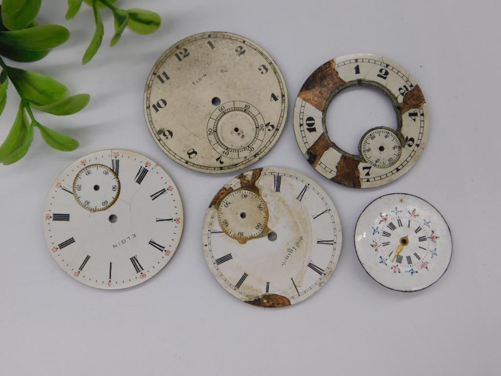 5 Vintage Watch Faces Featuring Roman and Arabic Numerals WATCHMAKER WATCHMAKING TOOLS (1 of 2)