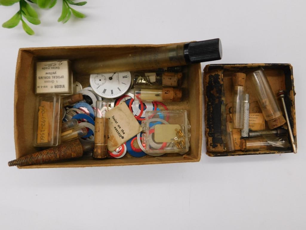Boxed Lot of Watch Parts and Repair Items Watchmaker Watchmaking Tools (1 of 2)