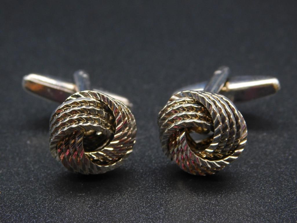 SILVER COLORED METAL KNOT CUFFLINKS VINTAGE ANTIQUE (1 of 3)