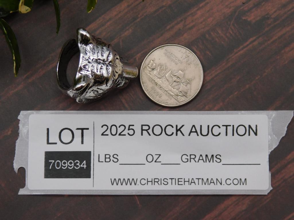 Silver-Tone Tiger Head Ring: Silver-Tone Tiger Head Ring