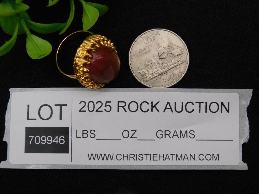 Gold-Plated Ring With Oval Red Stone Detail (1 of 2)