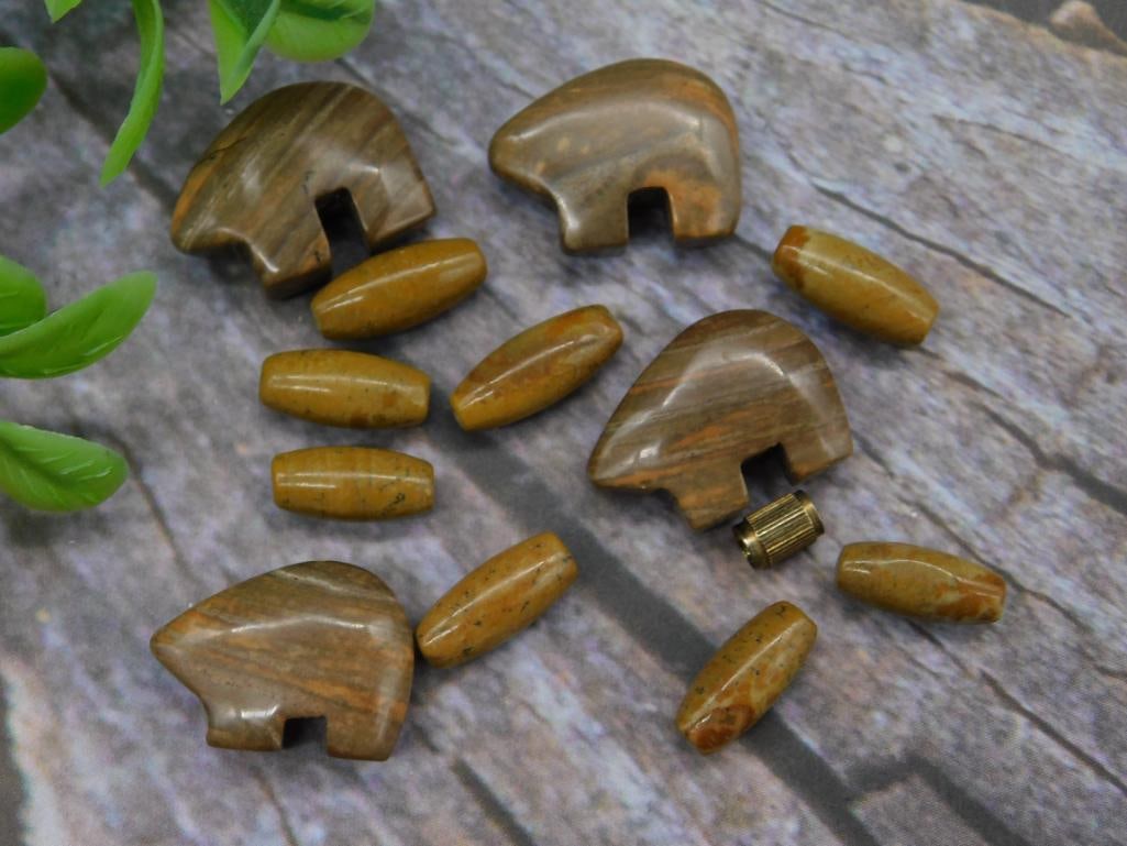 Carved Stone Bear Pendants and Beads Assortment: Carved Stone Bear Pendants and Beads Assortment