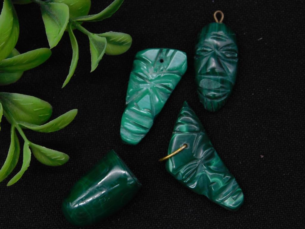 CARVED MALACHITE FACE PENDANTS ROCK STONE LAPIDARY SPECIMEN (1 of 2)