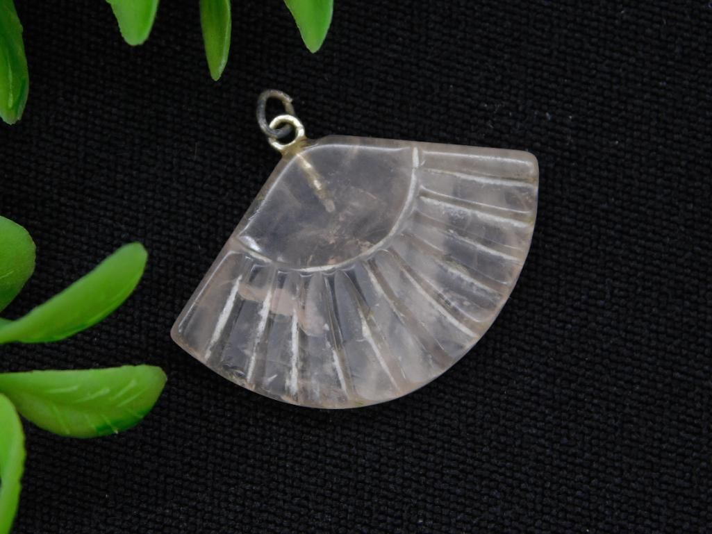 CARVED STONE FAN PENDANT ROCK STONE LAPIDARY SPECIMEN: CARVED STONE FAN PENDANT ROCK STONE LAPIDARY SPECIMEN
