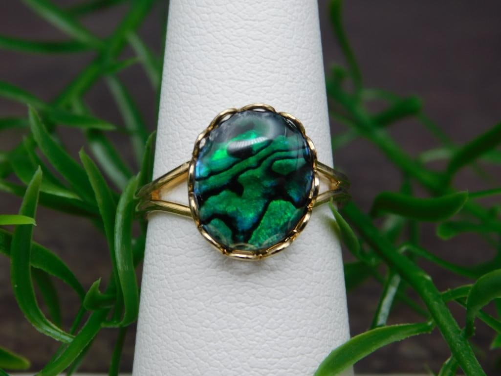 ABALONE STONE RING ROCK STONE LAPIDARY SPECIMEN (1 of 2)