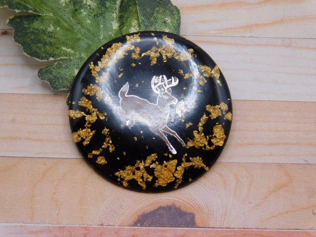 GOLD FLECKED DEER CABOCHON ROCK STONE LAPIDARY SPECIMEN: GOLD FLECKED DEER CABOCHON ROCK STONE LAPIDARY SPECIMEN