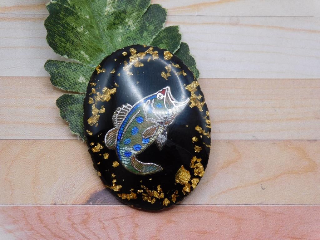 GOLD FLECKED BASS CABOCHON ROCK STONE LAPIDARY SPECIMEN: GOLD FLECKED BASS CABOCHON ROCK STONE LAPIDARY SPECIMEN