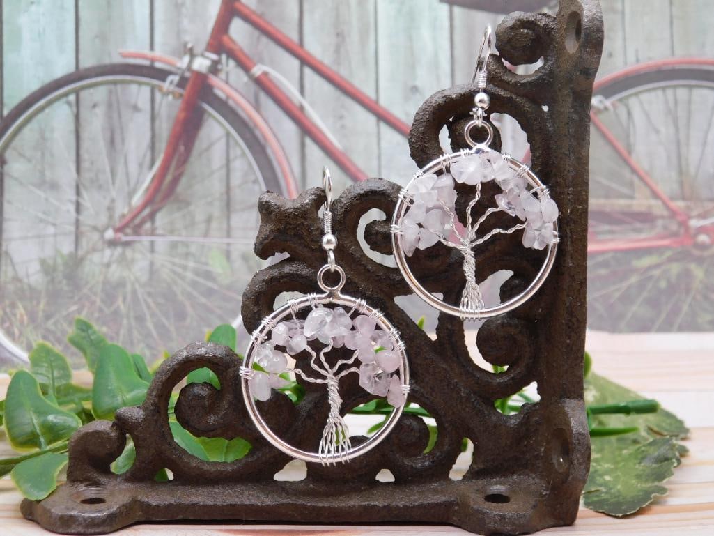 QUARTZ WIRE TREE EARRINGS ROCK STONE LAPIDARY SPECIMEN: QUARTZ WIRE TREE EARRINGS ROCK STONE LAPIDARY SPECIMEN