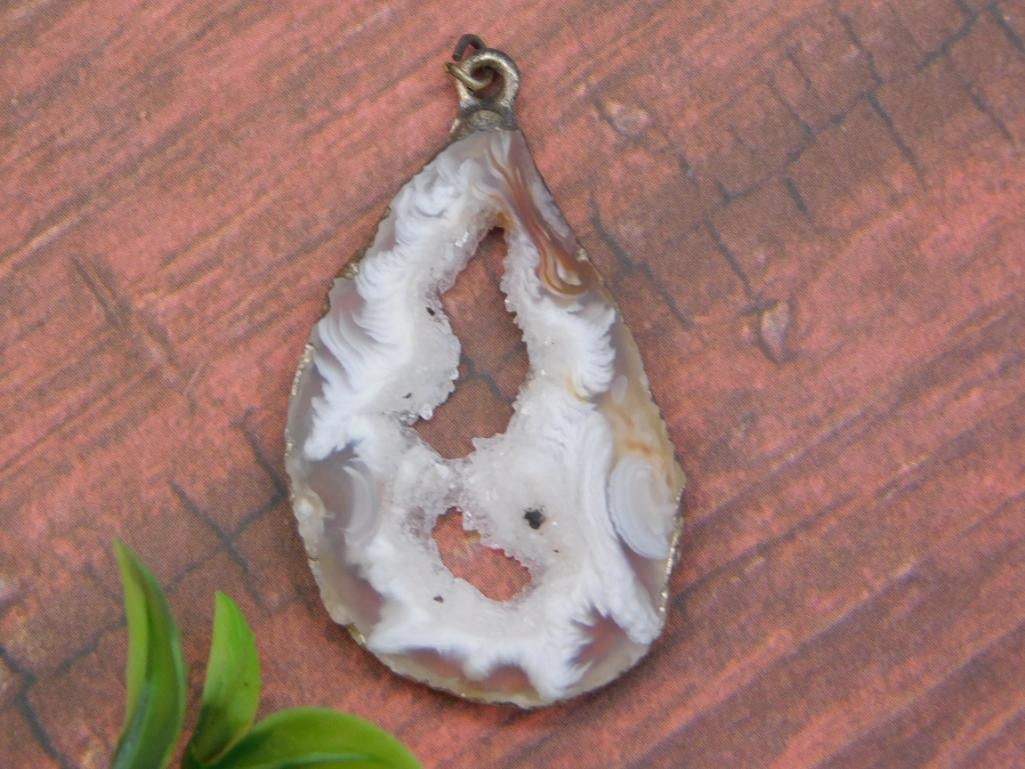GEODE SLICE PENDANT ROCK STONE LAPIDARY SPECIMEN (1 of 2)