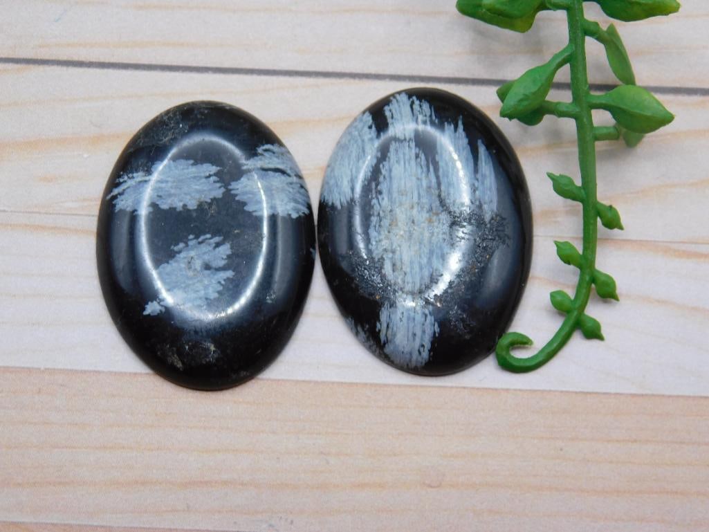 SNOWFLAKE OBSIDIAN CABOCHONS ROCK STONE LAPIDARY SPECIMEN (1 of 2)