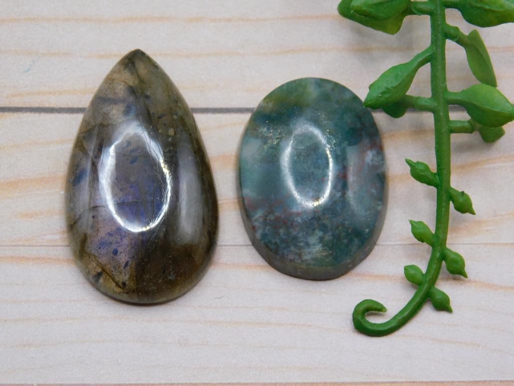 MOSS AGATE CABOCHONS ROCK STONE LAPIDARY SPECIMEN (1 of 2)