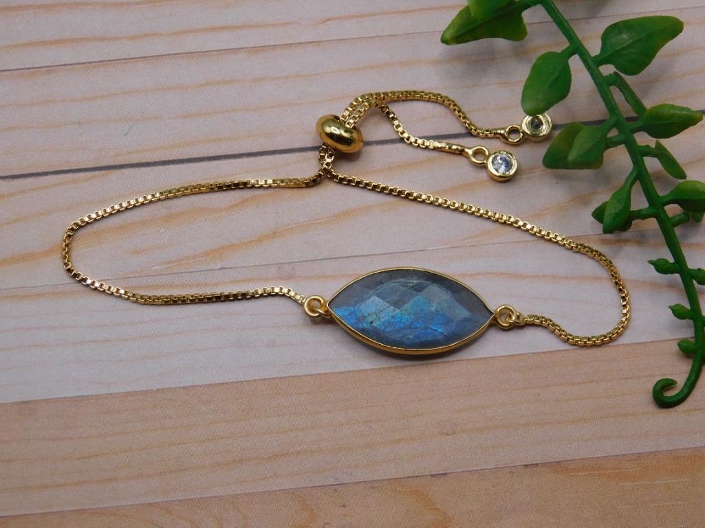 LABRADORITE ADJUSTABLE BRACELET ROCK STONE LAPIDARY SPECIMEN (1 of 2)