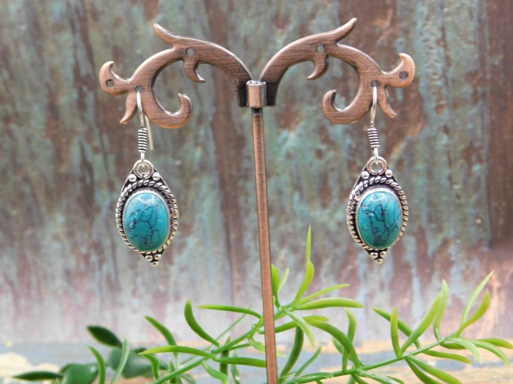 TURQUOISE EARRINGS ROCK STONE LAPIDARY SPECIMEN: TURQUOISE EARRINGS ROCK STONE LAPIDARY SPECIMEN