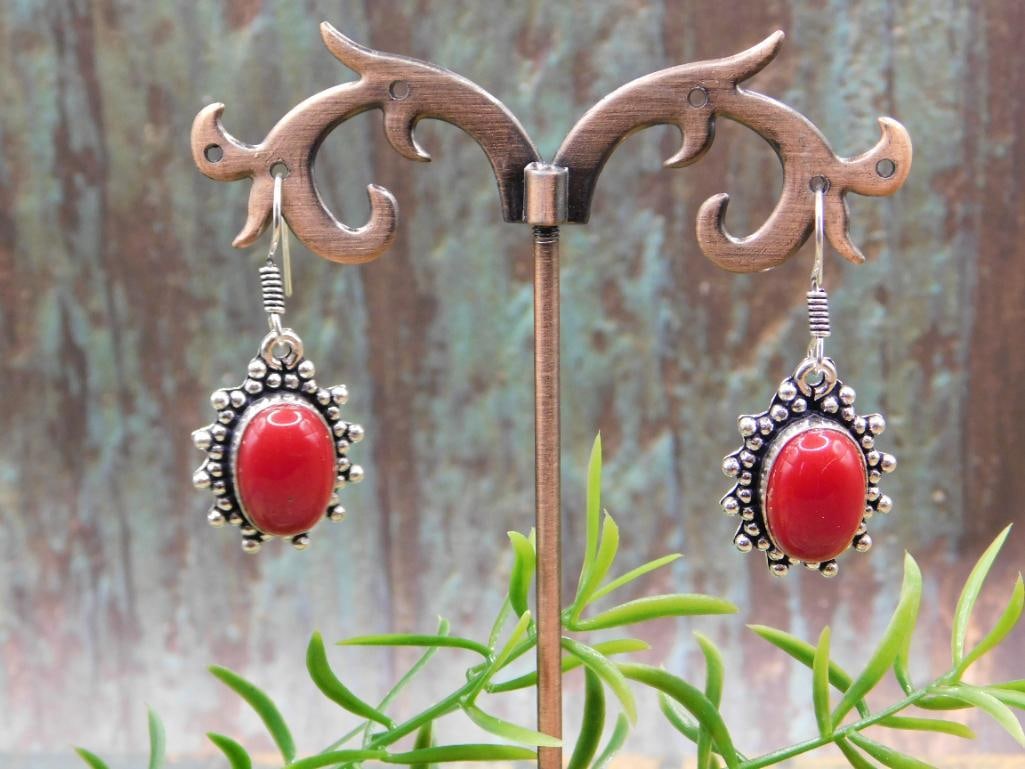RED CORAL EARRINGS ROCK STONE LAPIDARY SPECIMEN: RED CORAL EARRINGS ROCK STONE LAPIDARY SPECIMEN