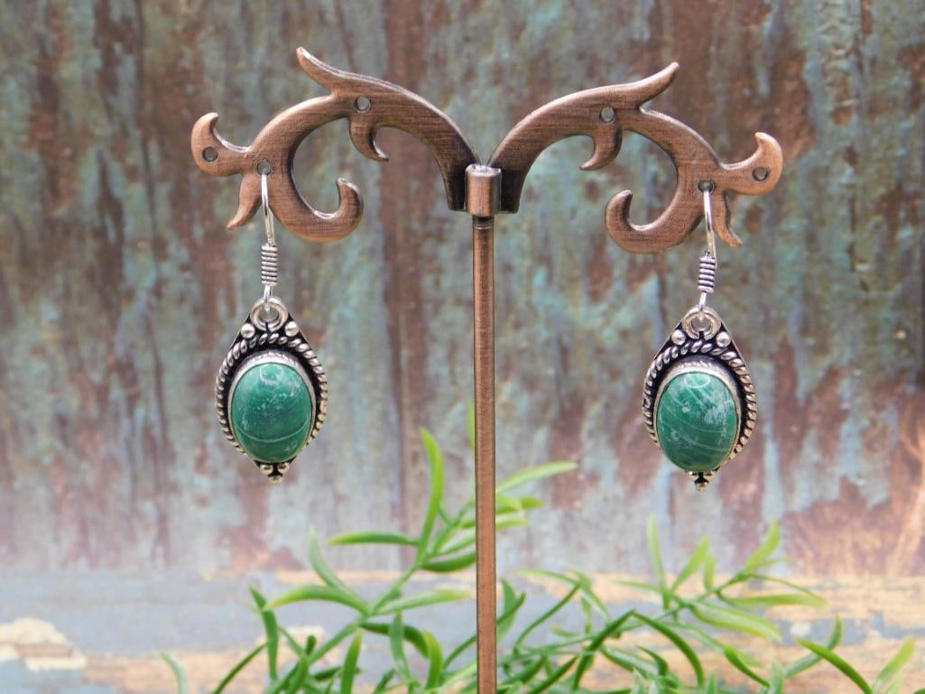 MALACHITE EARRINGS ROCK STONE LAPIDARY SPECIMEN (1 of 3)