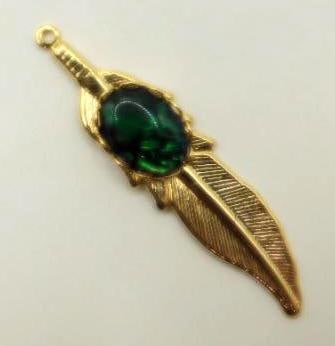 ABALONE STUDDED FEATHER PENDANT ROCK STONE LAPIDARY SPECIMEN (1 of 2)