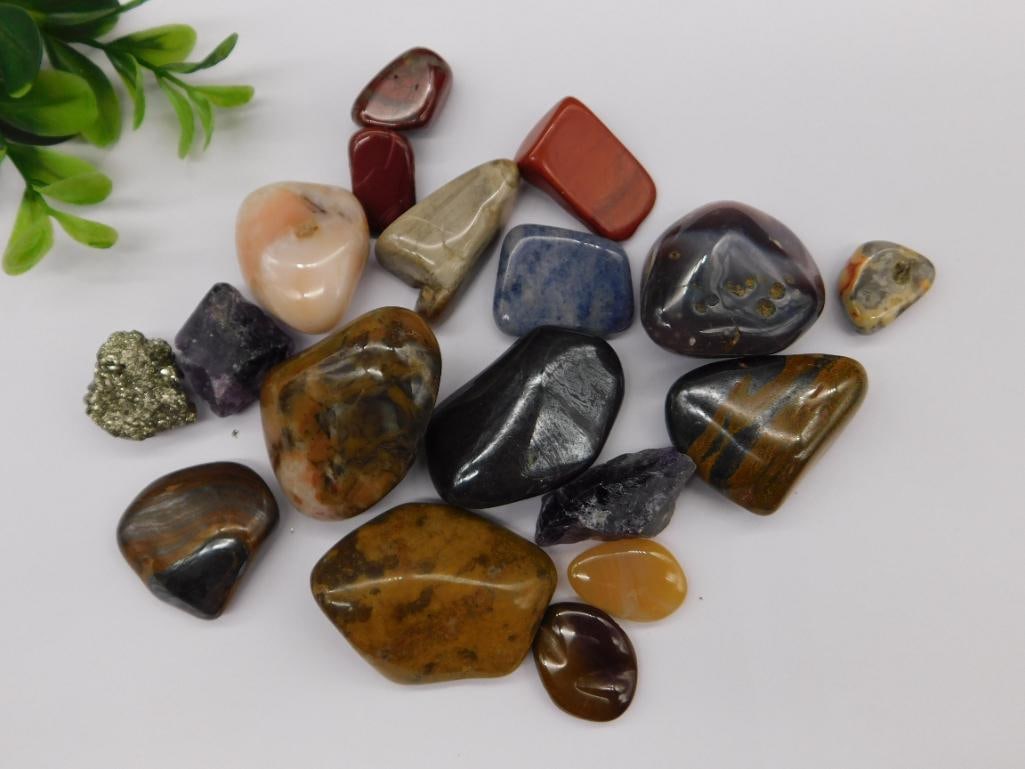 MIXED STONE LOT ROCK STONE LAPIDARY SPECIMEN JASPER TIGER EYE PYRITE AMETHYST CRAZY LACE SODALITE (1 of 2)