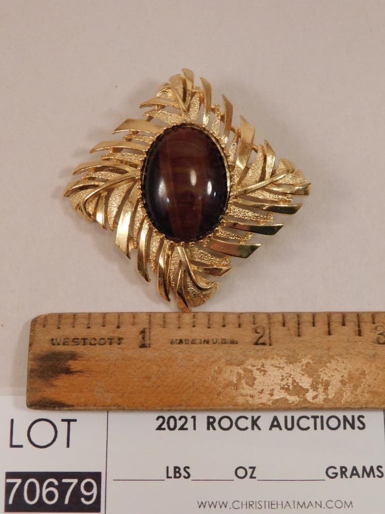 TIGER EYE CABOCHON BROOCH - 2