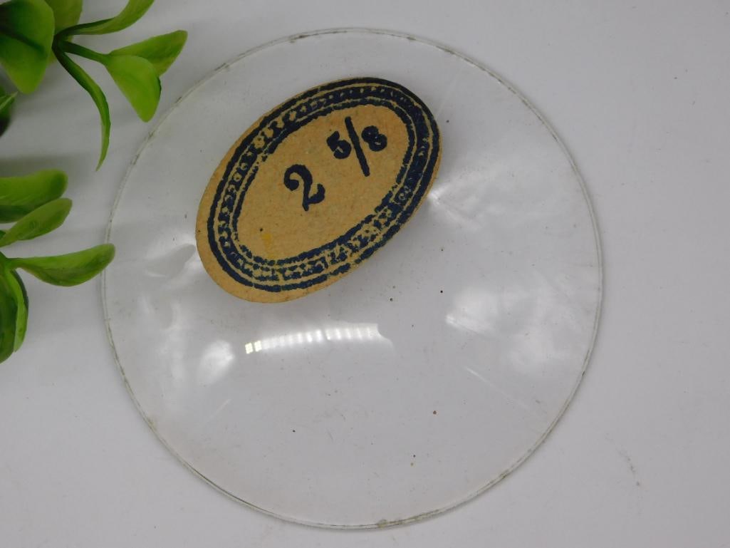 Vintage Convex Glass Lens with Label Marked 2 5/8 Inches WATCHMAKING WATCHMAKER TOOLS (1 of 2)