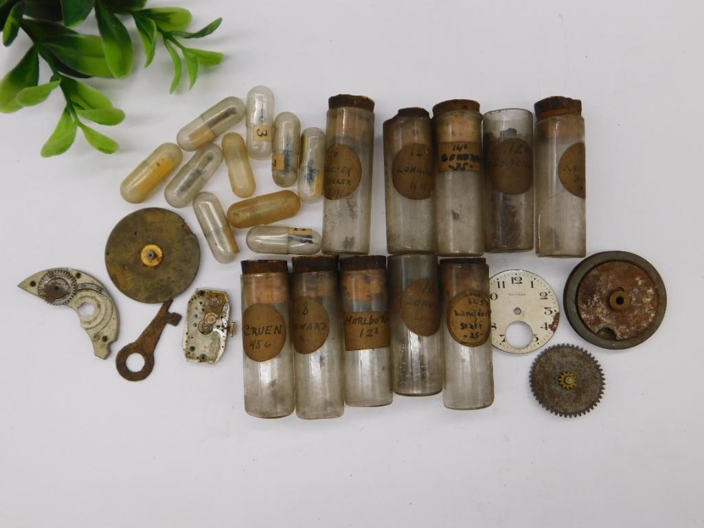 Antique Watch Parts and Vials with Components Watchmaker Watchmaking Tools (1 of 2)