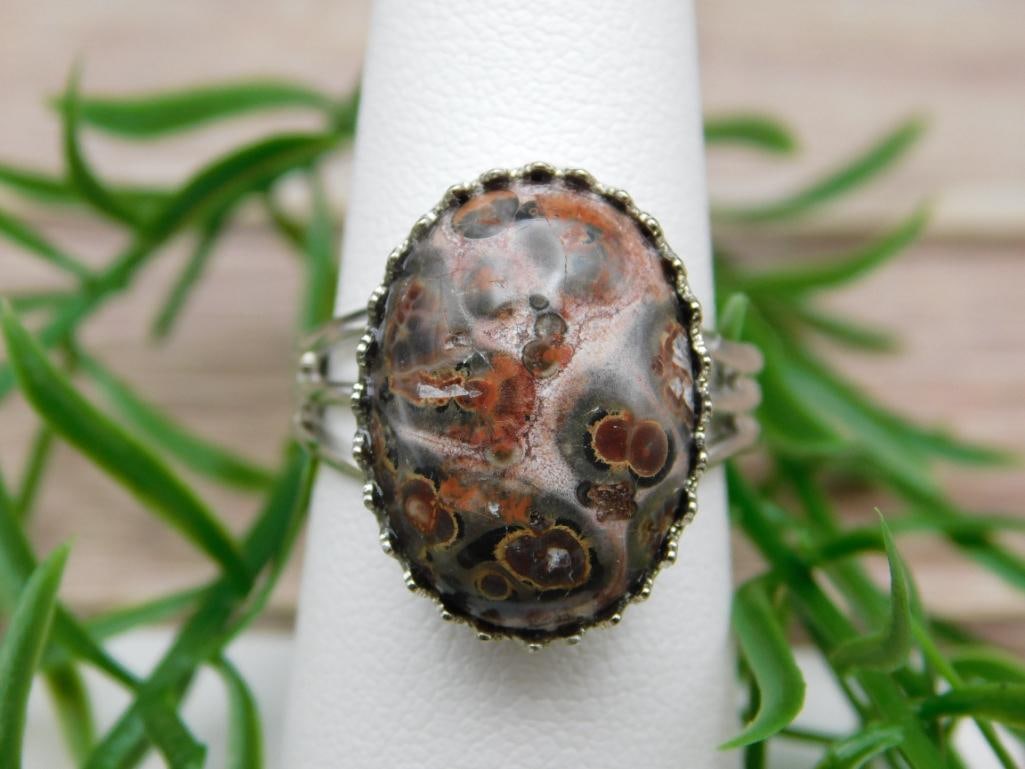 LEOPARD SKIN JASPER ADJUSTABLE RING ROCK STONE LAPIDARY SPECIMEN (1 of 2)