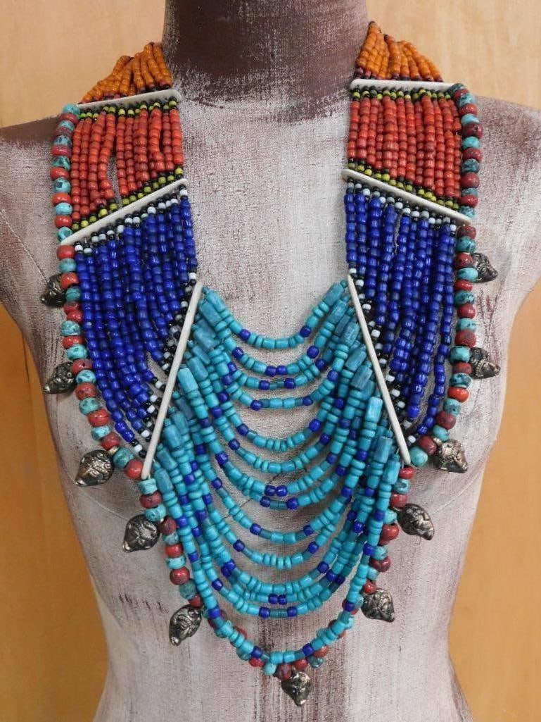 ORNATE AFRICAN TRADE BEAD NECKLACE ROCK STONE LAPIDARY SPECIMEN (1 of 4)