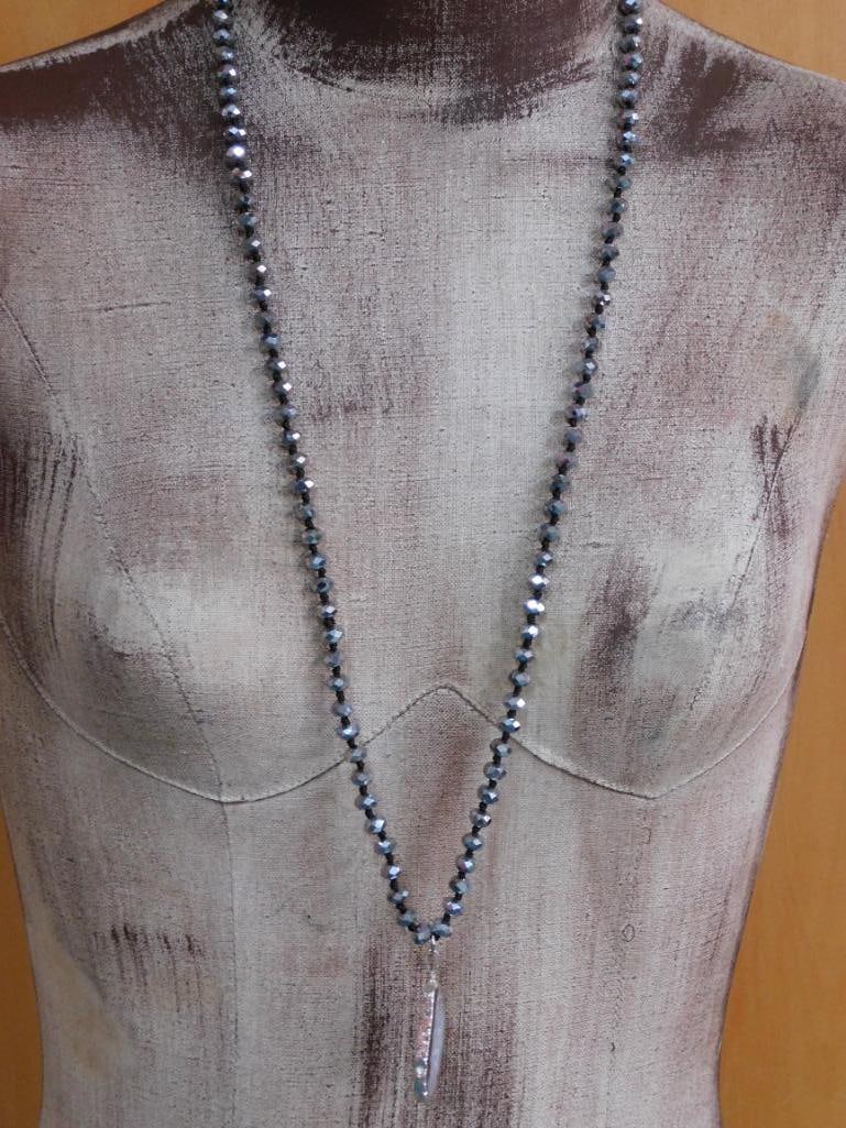 HATMAN ORIGINAL GEODE SLICE ON SPARKLE BEAD NECKLACE (1 of 3)