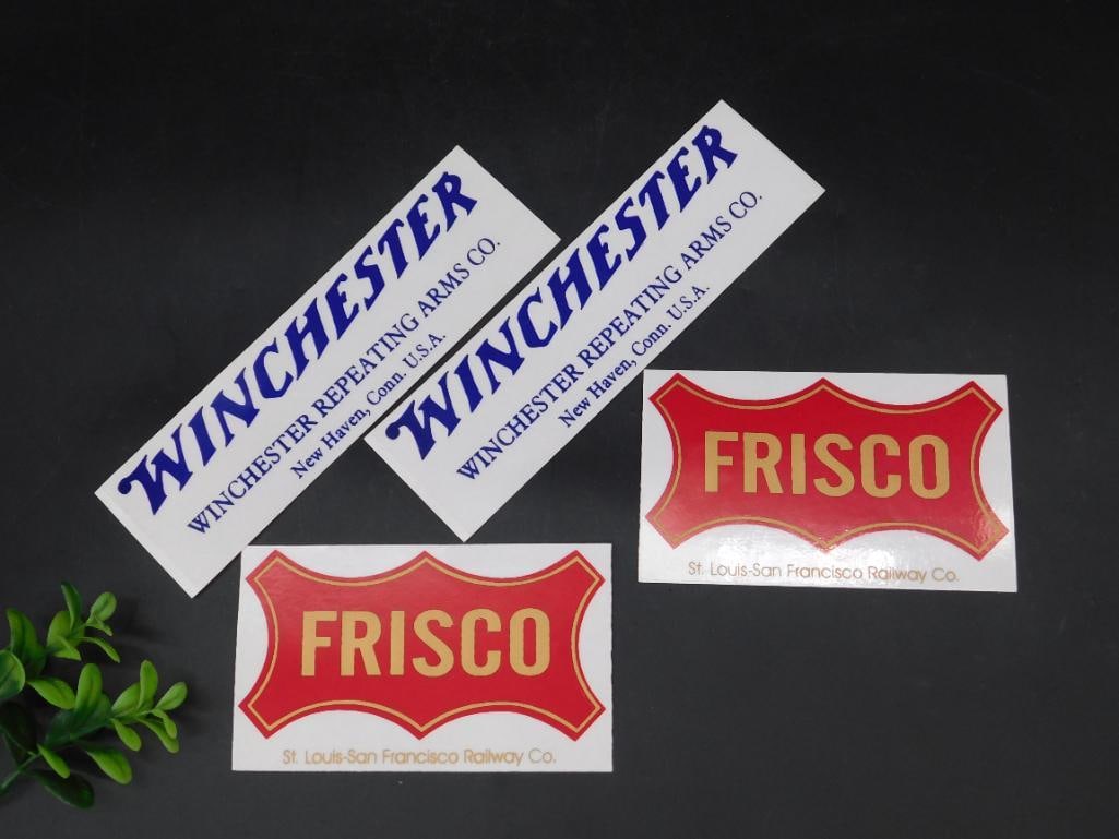 WINCHESTER AND FRISCO ADVERTISING STICKERS VINTAGE ANTIQUE: WINCHESTER AND FRISCO ADVERTISING STICKERS VINTAGE ANTIQUE