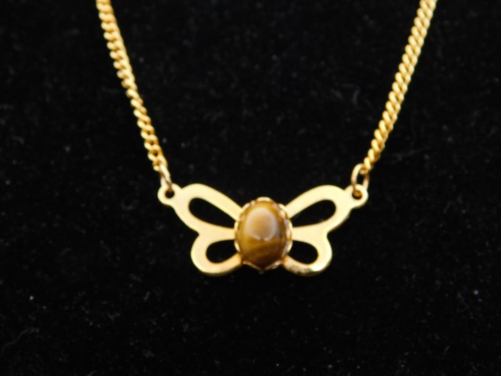 TIGERS EYE BUTTERFLY PENDANT NECKLACE ROCK STONE LAPIDARY SPECIMEN: TIGERS EYE BUTTERFLY PENDANT NECKLACE ROCK STONE LAPIDARY SPECIMEN